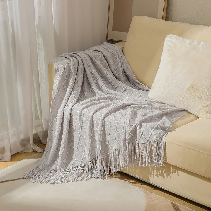 Chunky Knitted Blanket with Tassels – Cozy Acrylic Throw for Bed or Sofa 23