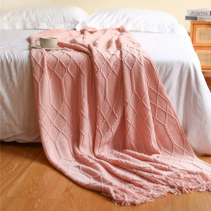 Chunky Knitted Blanket with Tassels – Cozy Acrylic Throw for Bed or Sofa 6