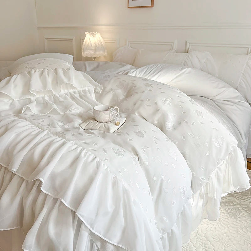Cotton Duvet Cover Set with Lace Trim – Elegant Bedding for Queen or King Size Beds 0