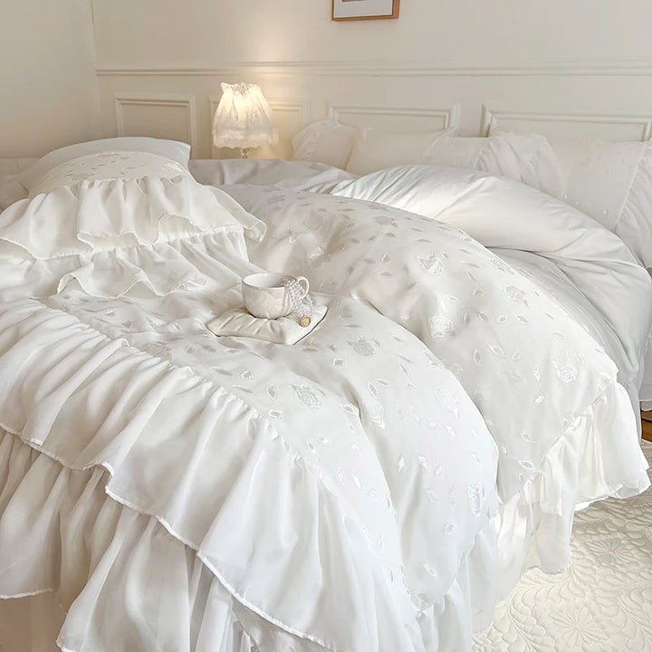 Cotton Duvet Cover Set with Lace Trim – Elegant Bedding for Queen or King Size Beds 0