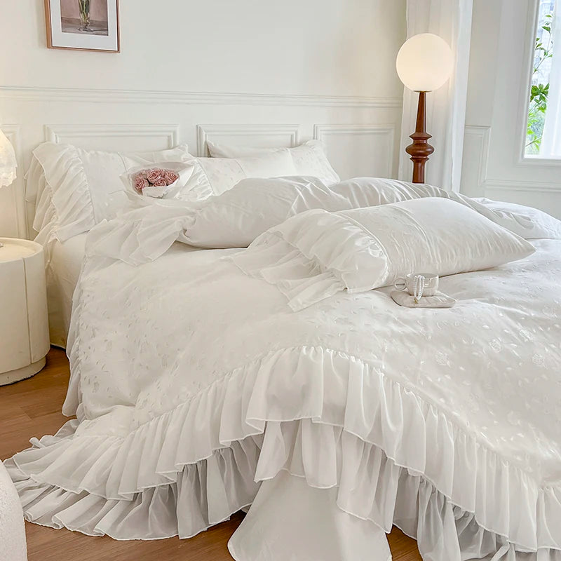 Cotton Duvet Cover Set with Lace Trim – Elegant Bedding for Queen or King Size Beds 1