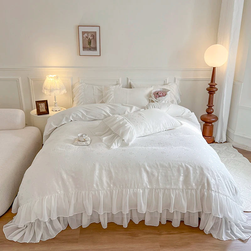 Cotton Duvet Cover Set with Lace Trim – Elegant Bedding for Queen or King Size Beds 6