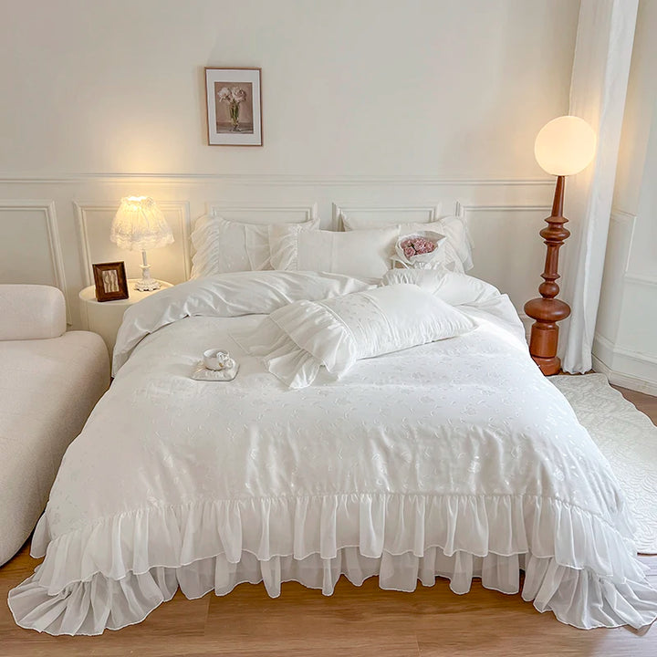 Cotton Duvet Cover Set with Lace Trim – Elegant Bedding for Queen or King Size Beds 6