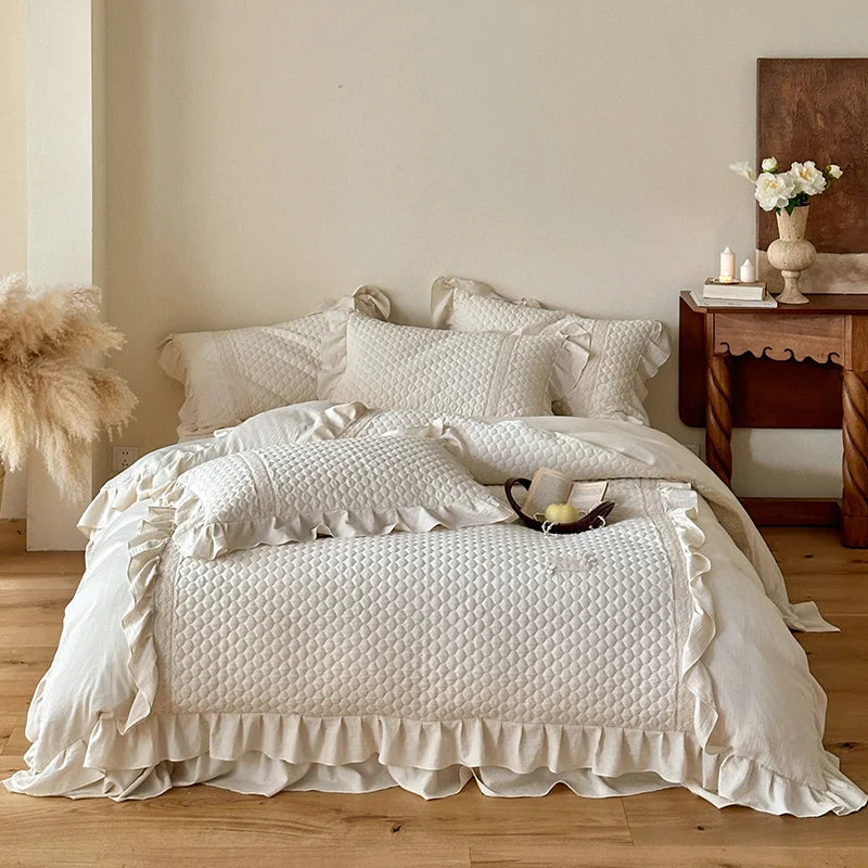 Cotton Linen Bedding Set with Duvet Cover and Ruffles – Cozy Bedding for Elegant Bedrooms 0