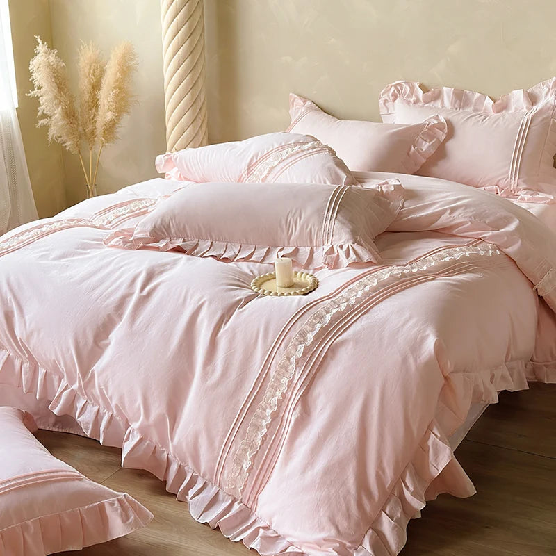 Cotton Ruffled Bedding Set – Elegant Duvet Cover with Pillowcases for Queen or King Beds 2