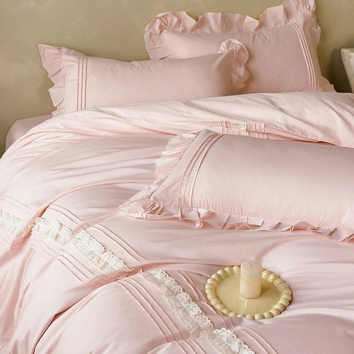 Cotton Ruffled Bedding Set – Elegant Duvet Cover with Pillowcases for Queen or King Beds 4