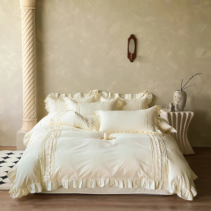 Cotton Ruffled Bedding Set – Elegant Duvet Cover with Pillowcases for Queen or King Beds 6
