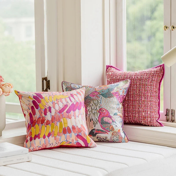 Decorative Pink Jacquard Pillow Cover – Stylish Cushion Cover for Living Room or Car 0