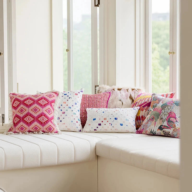 Decorative Pink Jacquard Pillow Cover – Stylish Cushion Cover for Living Room or Car 2