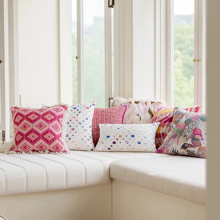 Decorative Pink Jacquard Pillow Cover – Stylish Cushion Cover for Living Room or Car 2