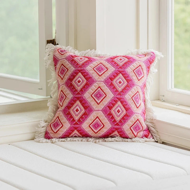 Decorative Pink Jacquard Pillow Cover – Stylish Cushion Cover for Living Room or Car 5