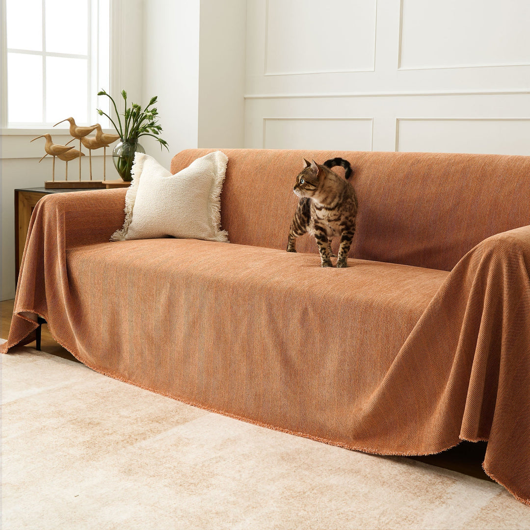 Durable Herringbone Sofa Cover – Stylish Couch Slipcover for Pet-Friendly Homes 9