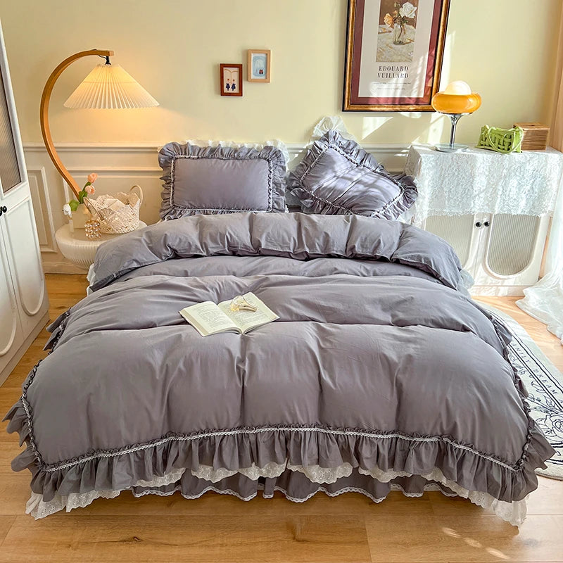 Elegant 4-Piece Bedding Set with Lace Ruffles – 100% Cotton Duvet Covers for a Sophisticated Bedroom Look 7