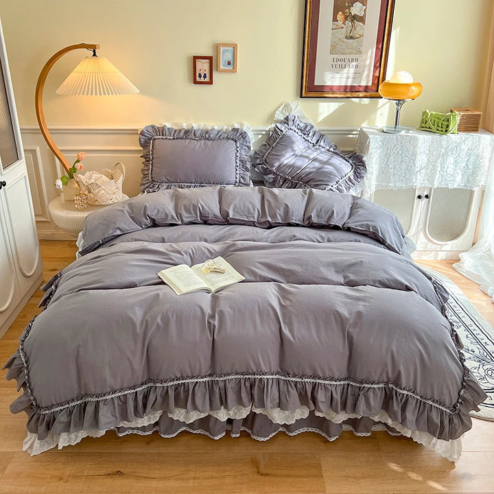 Elegant 4-Piece Bedding Set with Lace Ruffles – 100% Cotton Duvet Covers for a Sophisticated Bedroom Look 7