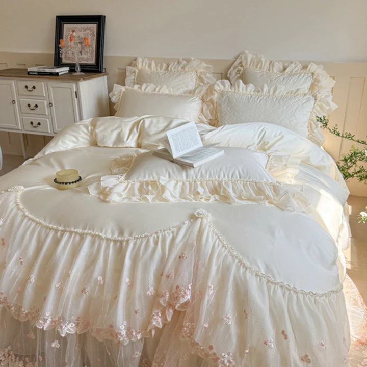 Elegant Lace Ruffle Bedding Set – Soft Egyptian Cotton Duvet Covers for a Cozy Bedroom 2