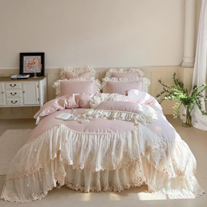 Elegant Lace Ruffle Bedding Set – Soft Egyptian Cotton Duvet Covers for a Cozy Bedroom 6