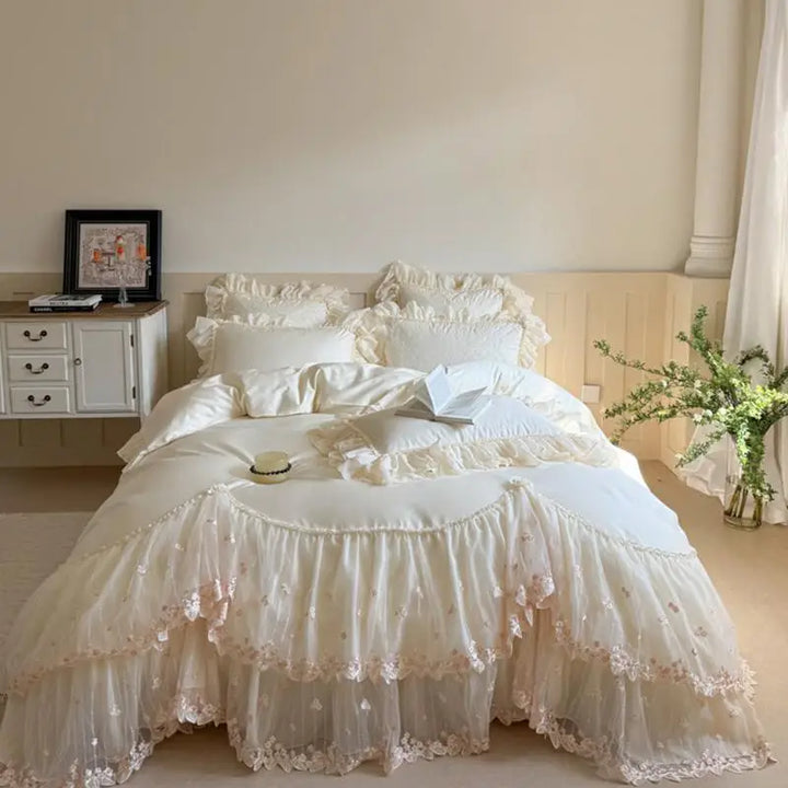 Elegant Lace Ruffle Bedding Set – Soft Egyptian Cotton Duvet Covers for a Cozy Bedroom 7
