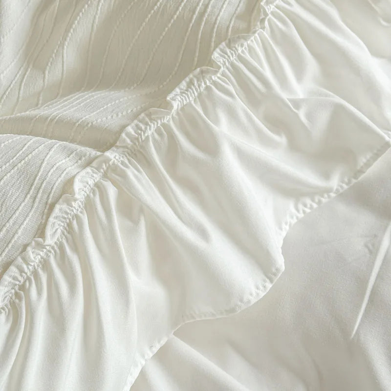 Elegant Lace Ruffles Wedding Bedding Set – Soft Washed Cotton Duvet Cover and Sheet for Romantic Bedroom Decor 4