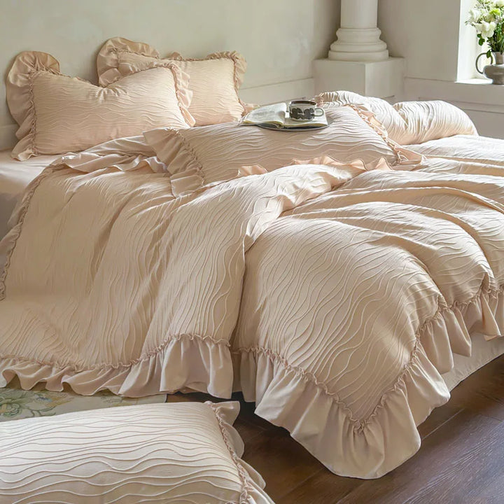 Elegant Lace Ruffles Wedding Bedding Set – Soft Washed Cotton Duvet Cover and Sheet for Romantic Bedroom Decor 6