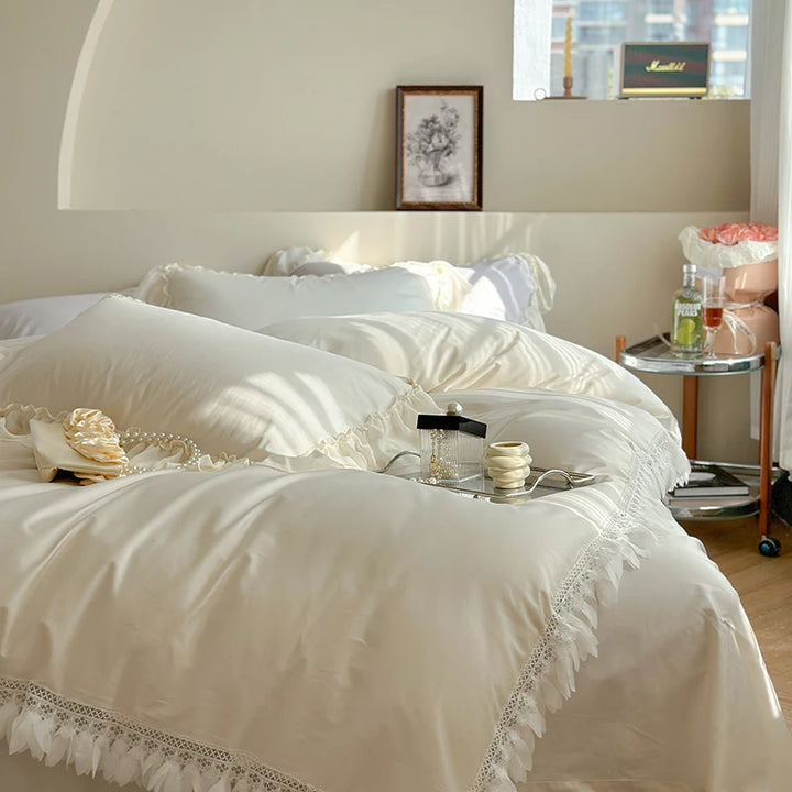 Elegant Princess Bedding Set with Lace Ruffles – Luxurious 1000TC Egyptian Cotton Duvet Covers for Dreamy Bedroom Decor 1