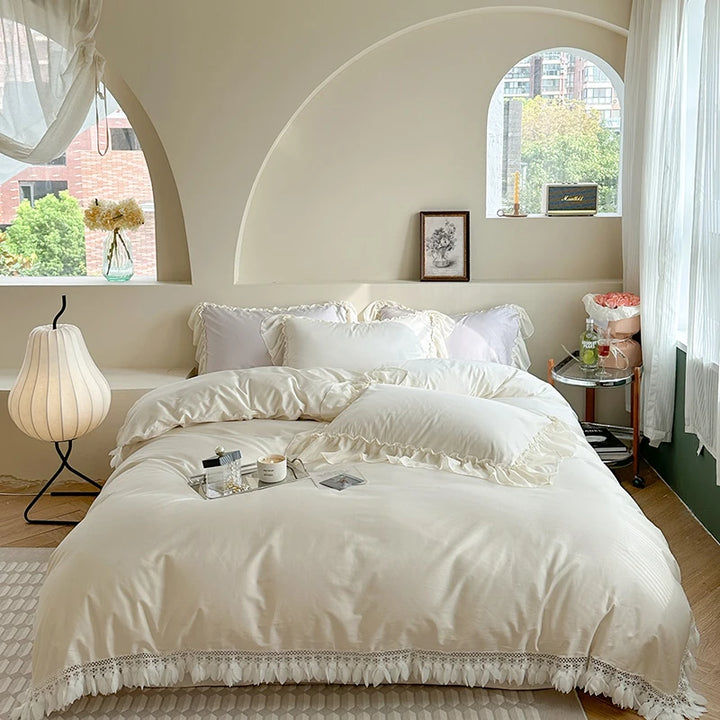 Elegant Princess Bedding Set with Lace Ruffles – Luxurious 1000TC Egyptian Cotton Duvet Covers for Dreamy Bedroom Decor 2