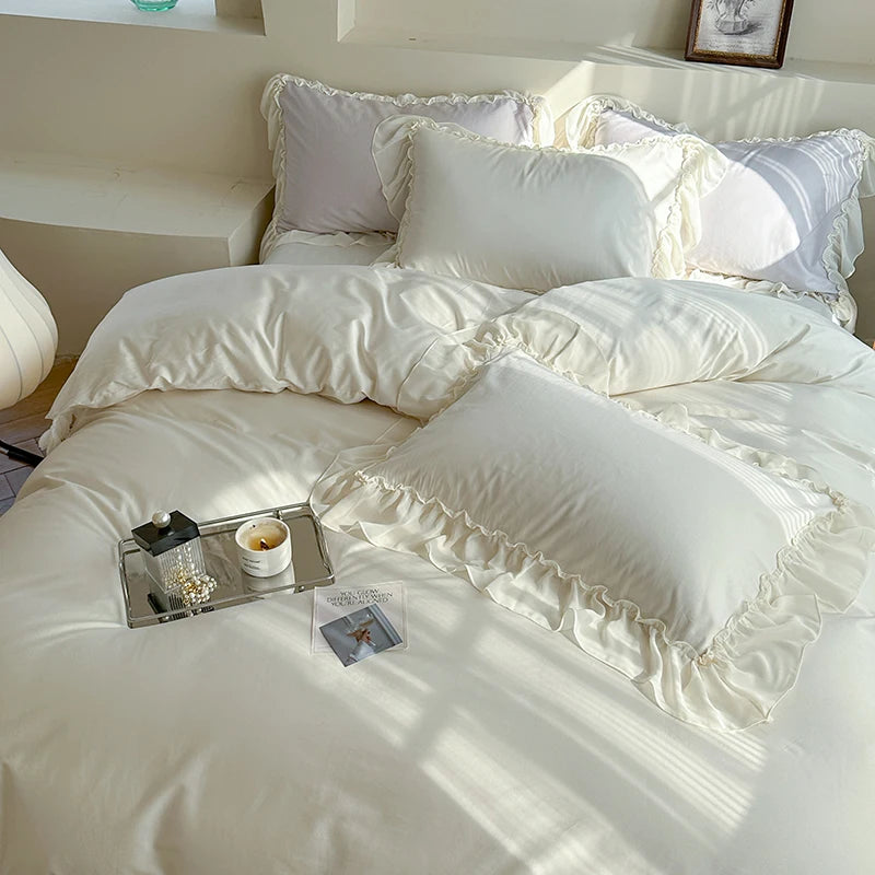 Elegant Princess Bedding Set with Lace Ruffles – Luxurious 1000TC Egyptian Cotton Duvet Covers for Dreamy Bedroom Decor 5