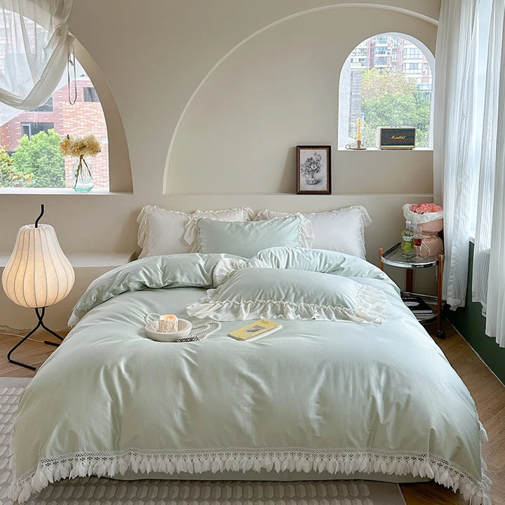 Elegant Princess Bedding Set with Lace Ruffles – Luxurious 1000TC Egyptian Cotton Duvet Covers for Dreamy Bedroom Decor 6