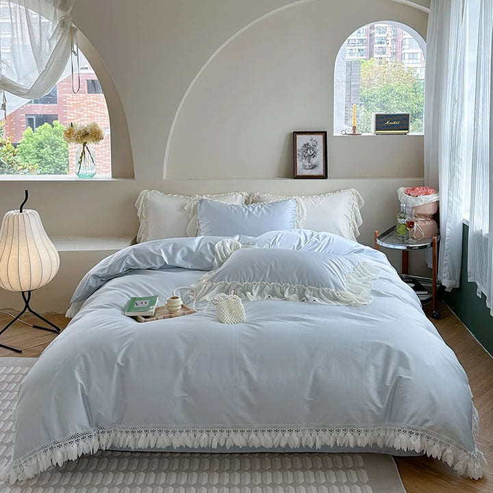 Elegant Princess Bedding Set with Lace Ruffles – Luxurious 1000TC Egyptian Cotton Duvet Covers for Dreamy Bedroom Decor 7