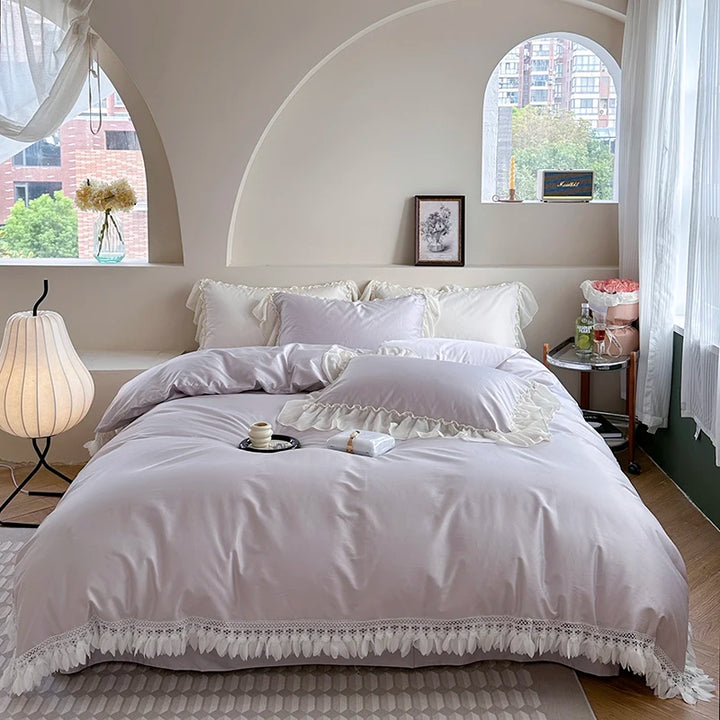 Elegant Princess Bedding Set with Lace Ruffles – Luxurious 1000TC Egyptian Cotton Duvet Covers for Dreamy Bedroom Decor 8