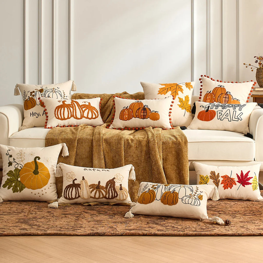Fall Maple Leaf Pumpkin Throw Pillowcase – Cozy Cushion Cover for Thanksgiving and Halloween 0
