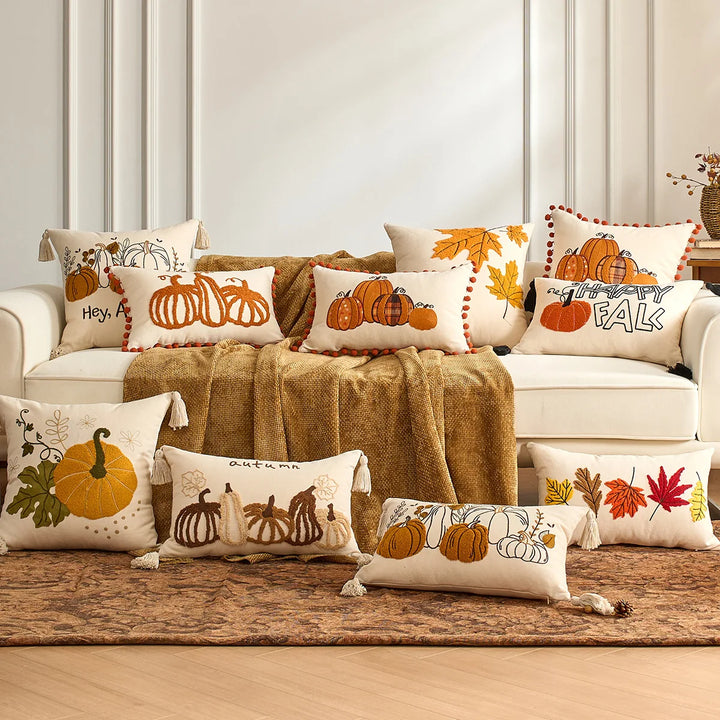 Fall Maple Leaf Pumpkin Throw Pillowcase – Cozy Cushion Cover for Thanksgiving and Halloween 0