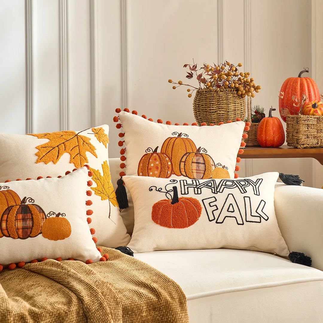 Fall Maple Leaf Pumpkin Throw Pillowcase – Cozy Cushion Cover for Thanksgiving and Halloween 1