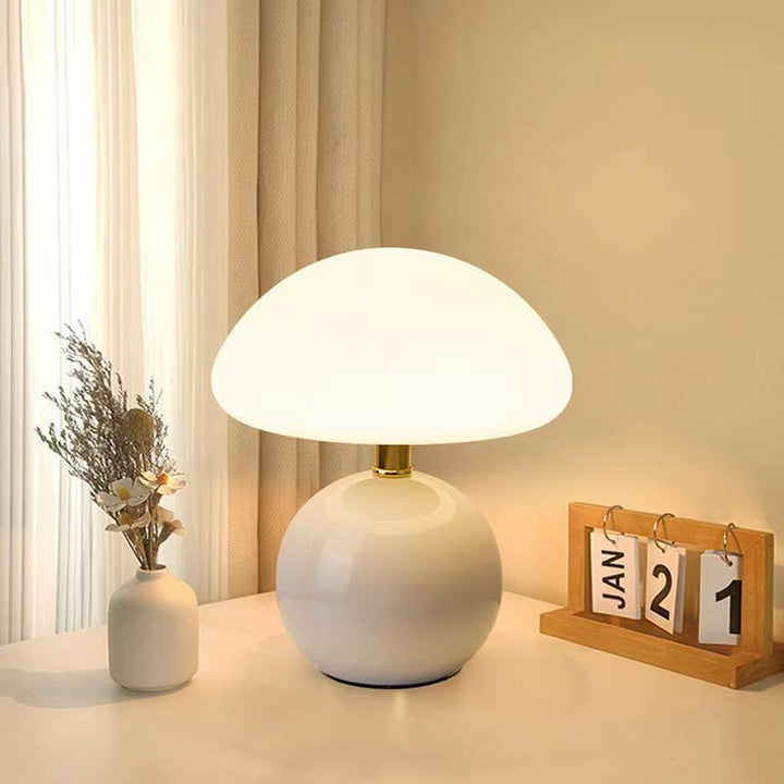 French Cream Mushroom Table Lamp with Adjustable LED Light – Whimsical Decor for Living Room or Bedroom 1
