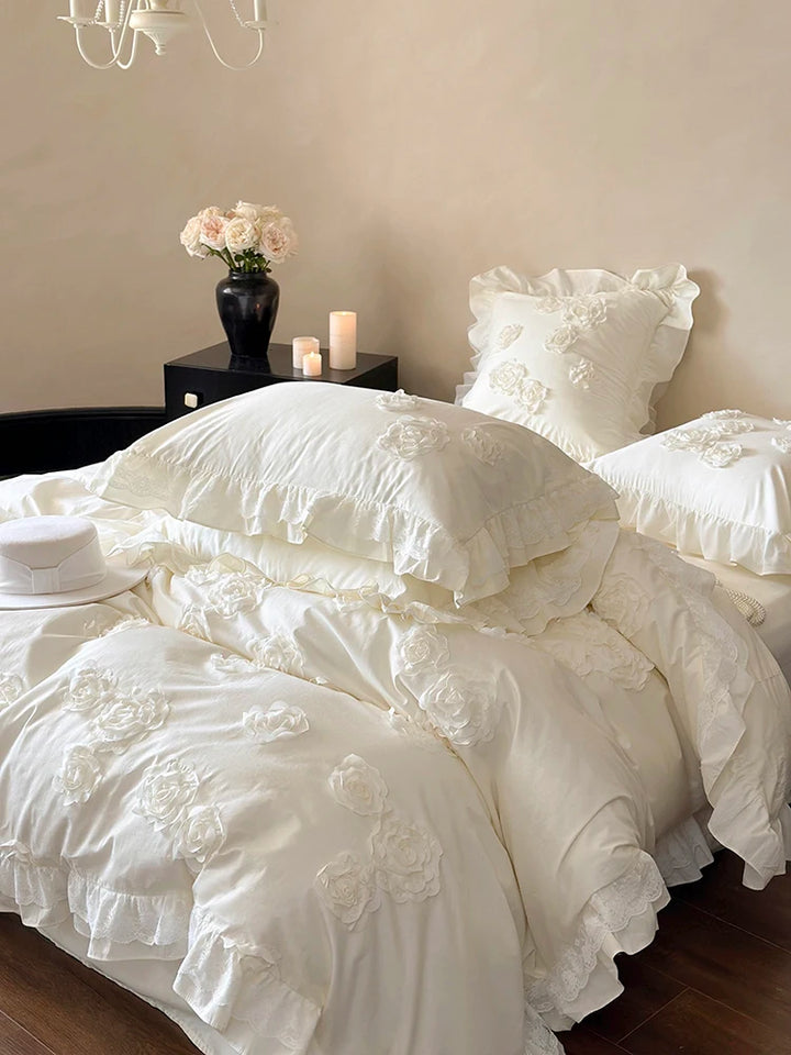 French Princess Style Cotton Bedding Set – Elegant Duvet Covers with Rose Lace Design for All Seasons 3