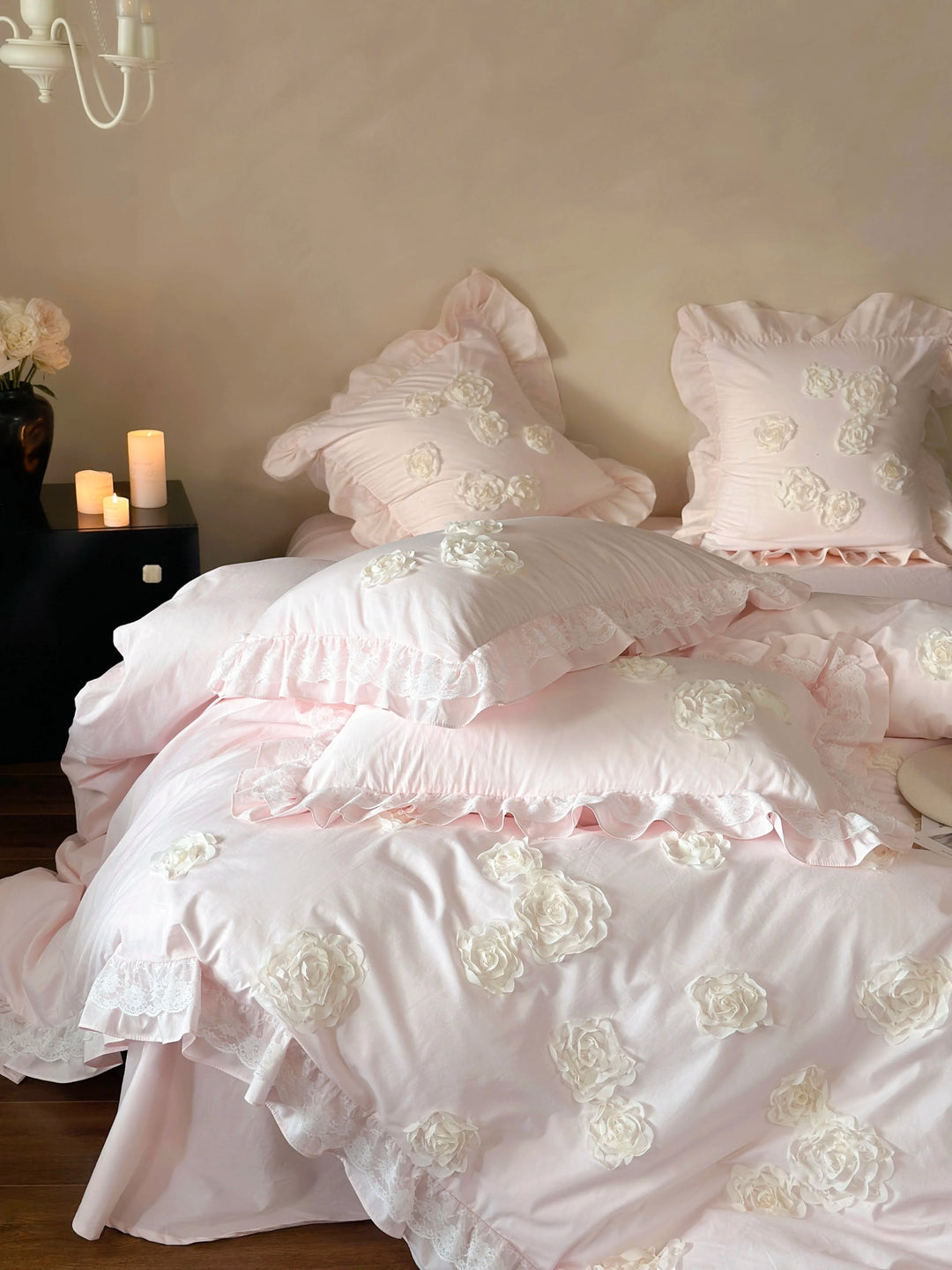 French Princess Style Cotton Bedding Set – Elegant Duvet Covers with Rose Lace Design for All Seasons 5