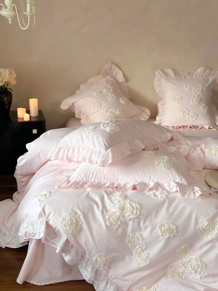 French Princess Style Cotton Bedding Set – Elegant Duvet Covers with Rose Lace Design for All Seasons 5