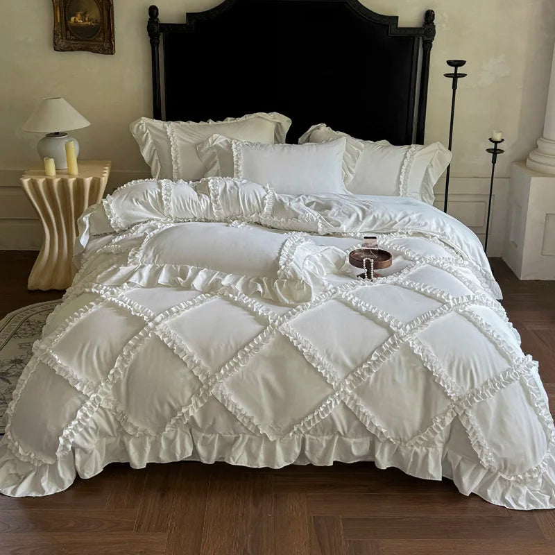 French Princess Style Ruffles Bedding Set – Elegant Duvet Cover Set for Luxurious Bedroom Makeover 0