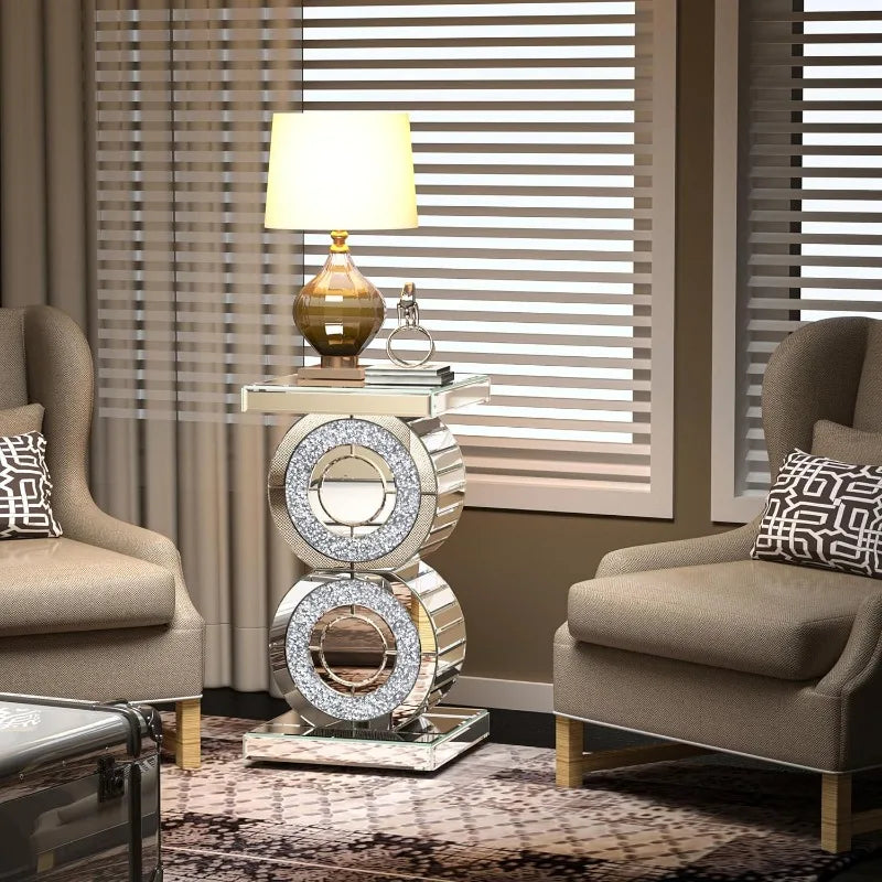 Glamorous Mirrored Side Table with Crystal Accents – Elegant Decor for Living Room or Hallway 2