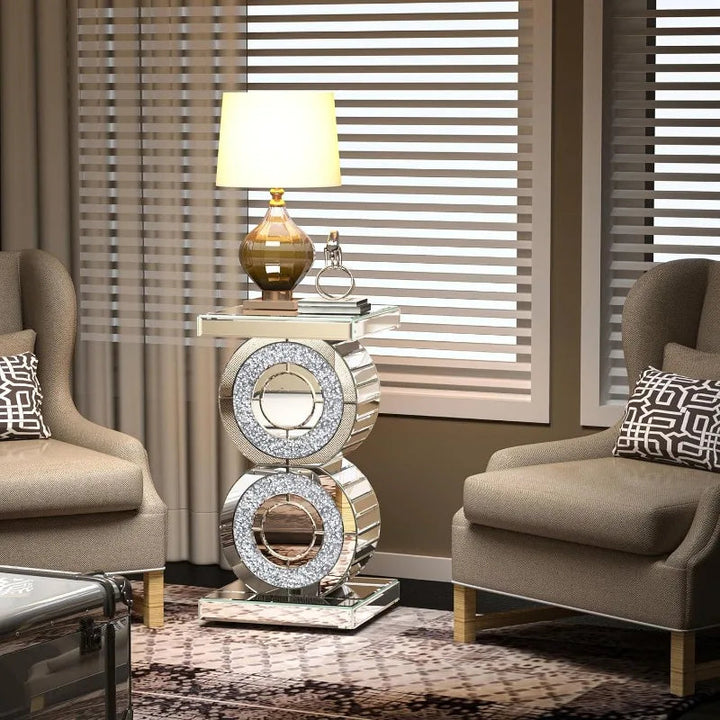 Glamorous Mirrored Side Table with Crystal Accents – Elegant Decor for Living Room or Hallway 2
