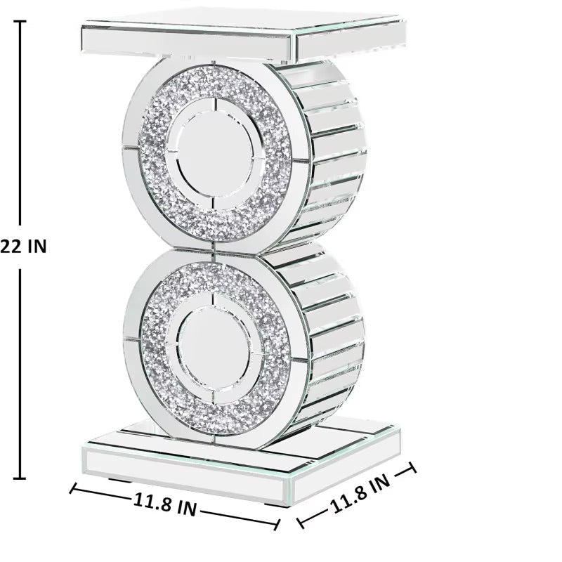 Glamorous Mirrored Side Table with Crystal Accents – Elegant Decor for Living Room or Hallway 3