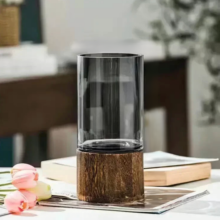 Glass Garden Vase with Wooden Base – Stylish Decor for Floral Arrangements or Minimalist Spaces 3