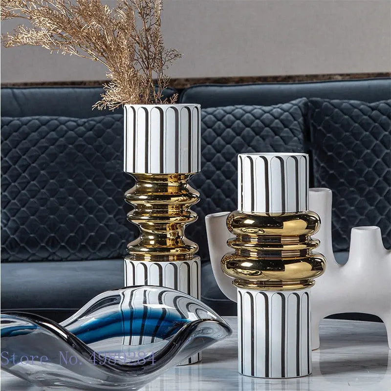 Gold-Plated Ceramic Vase – Elegant Home Decor Accent for Living Room or Dining Table 1
