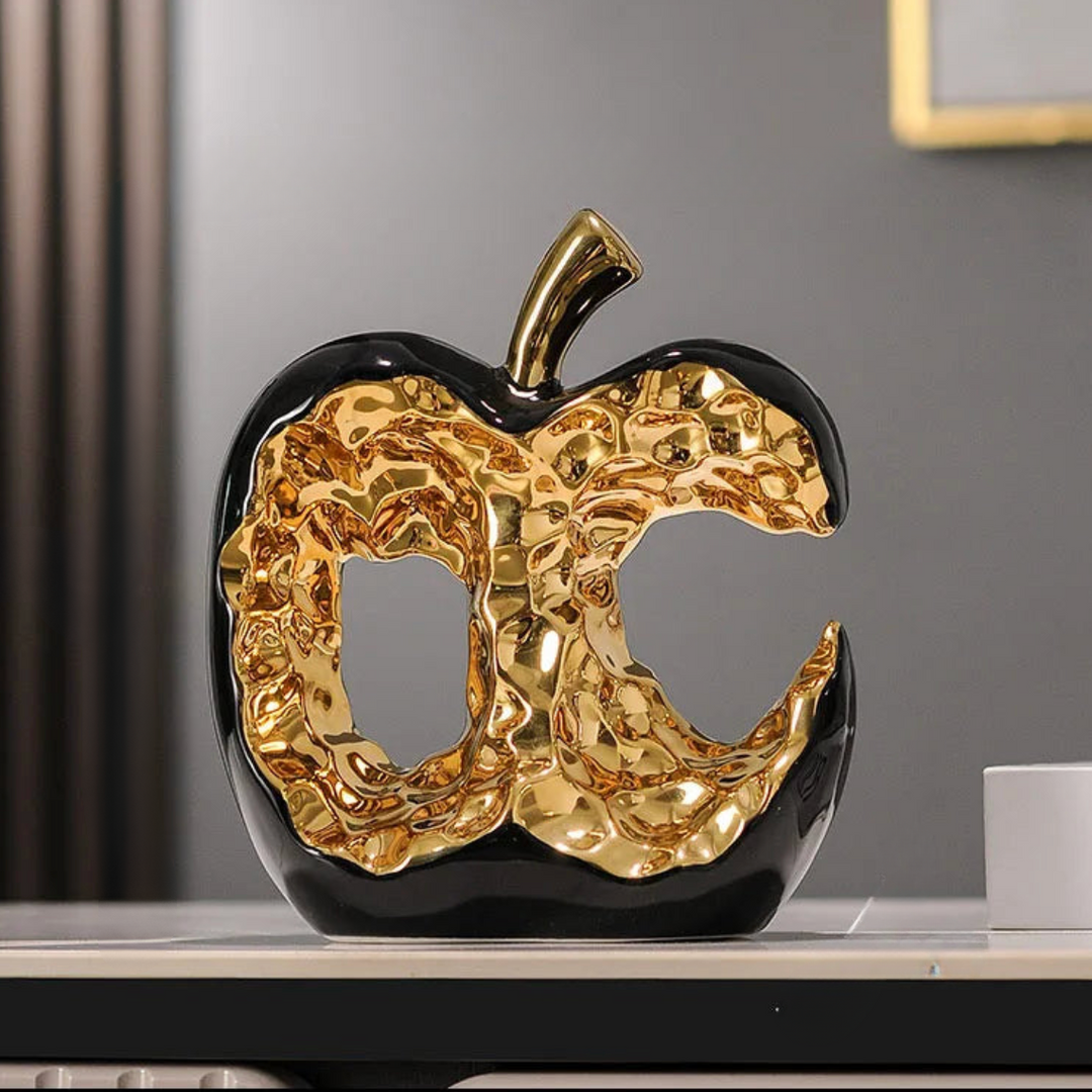 Golden Glow Apple Decorative Sculpture – Elegant Ceramic Accent for Home or Office 0