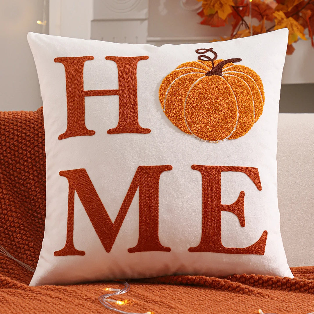 Halloween Decorative Throw Pillow Cover with Pumpkin and Bat Embroidery – Cozy Velvet Accent for Autumn Decor 2