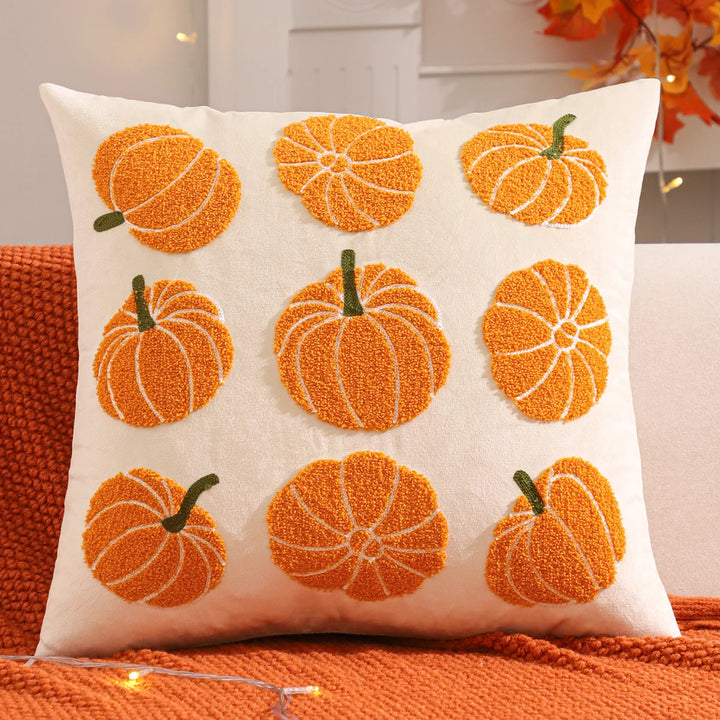 Halloween Decorative Throw Pillow Cover with Pumpkin and Ghost Embroidery – Cozy Velvet Accent for Autumn Decor 2