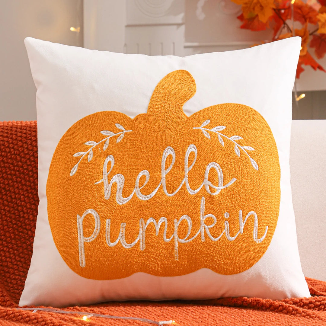 Halloween Decorative Throw Pillow Cover with Pumpkin and Ghost Embroidery – Cozy Velvet Accent for Autumn Decor 3