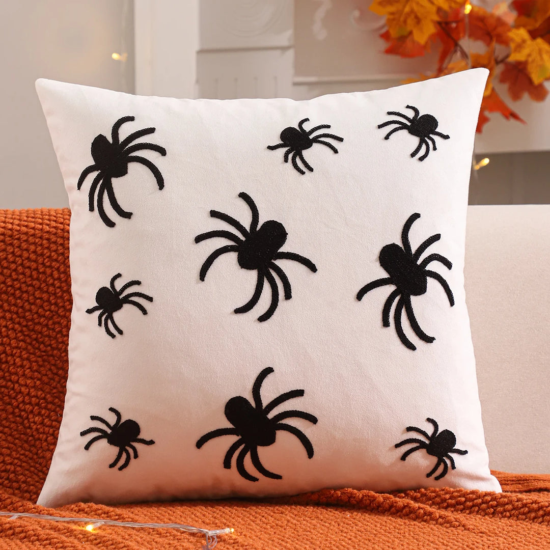 Halloween Decorative Throw Pillow Cover with Pumpkin and Ghost Embroidery – Cozy Velvet Accent for Autumn Decor 4