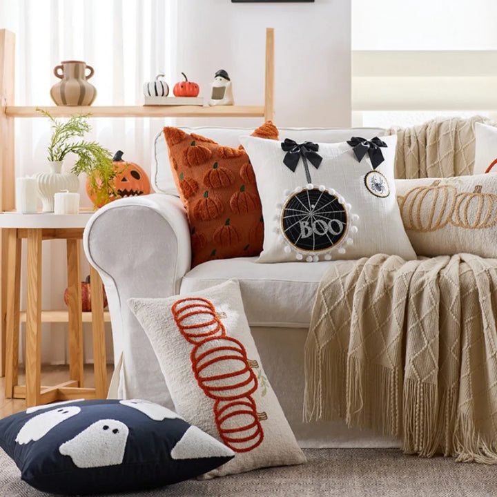 Halloween Pillow Cover with Pumpkin and Ghost Design – Fun Decor for Sofa or Chair 0
