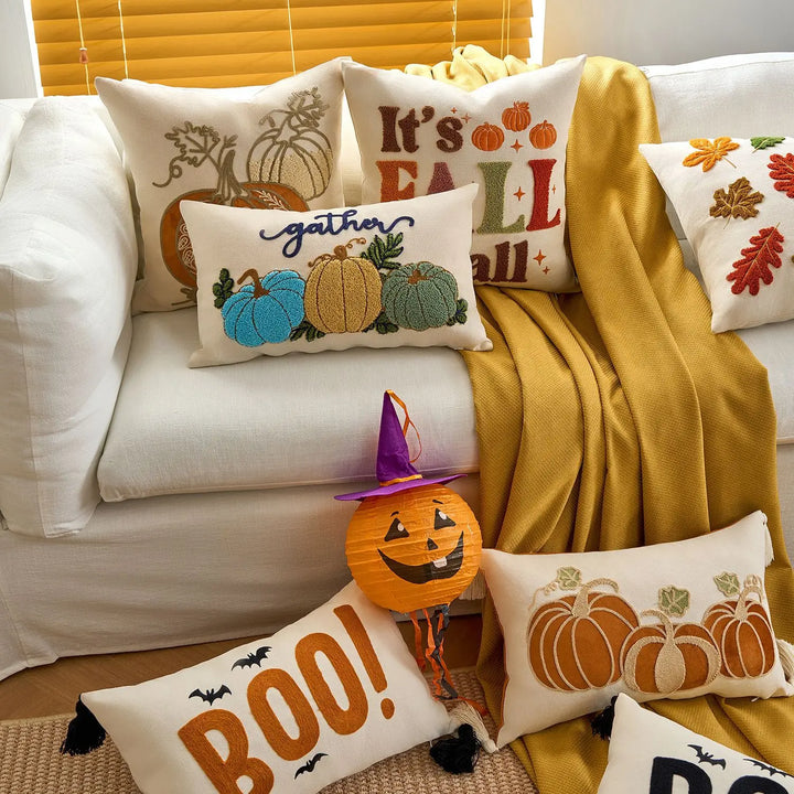 Halloween Throw Pillow Covers with Maple Pumpkin Design – Perfect for Sofa or Bedside Decor 0