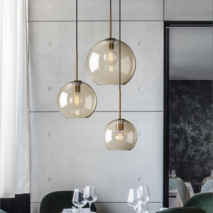 Hand-Blown Glass Pendant Lamp with Brushed Gold Accents – Stylish Lighting for Kitchen or Dining Room 2
